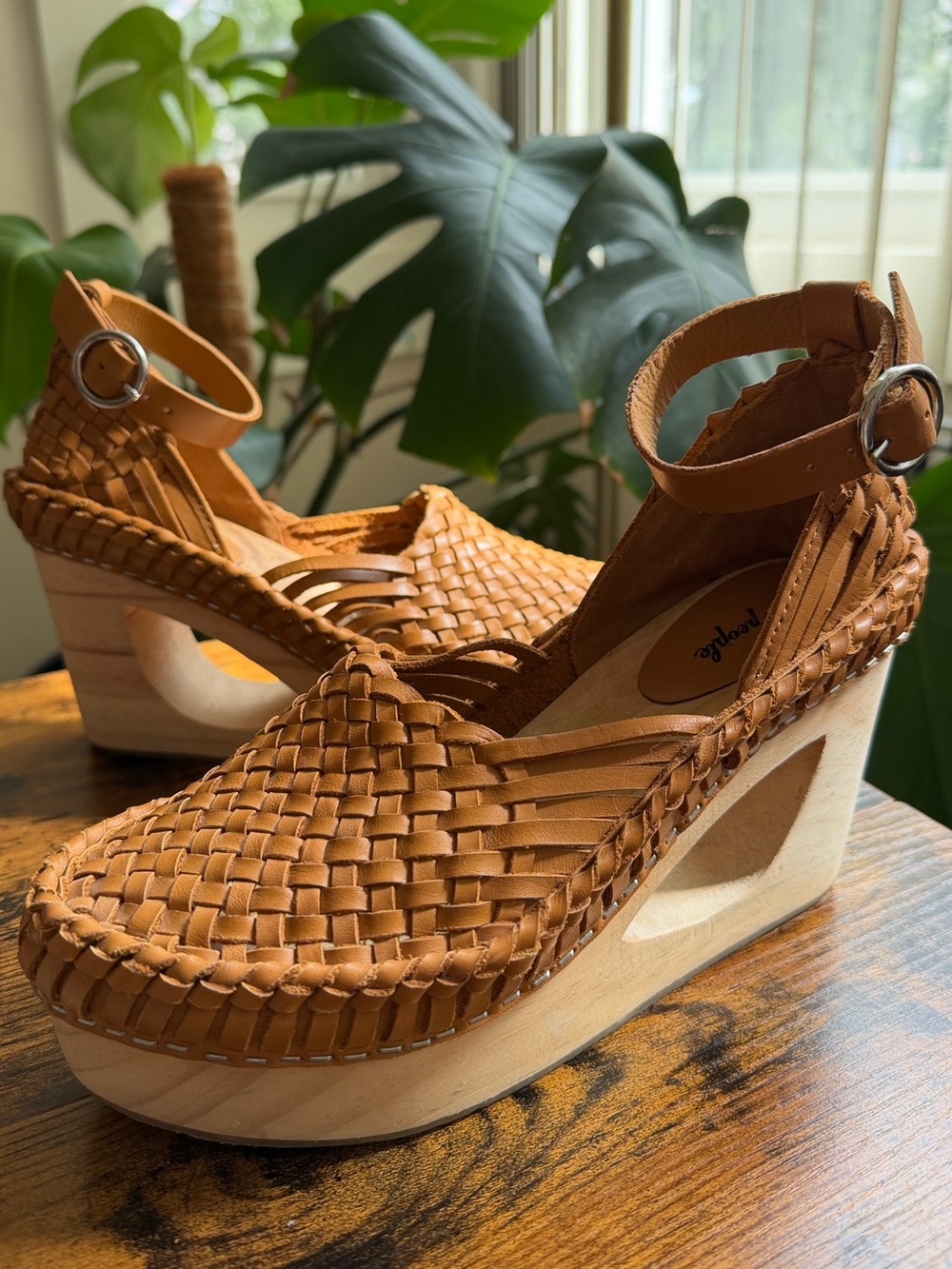 Free People Woven Leather Huarache Platform Wedge Sandals US 6